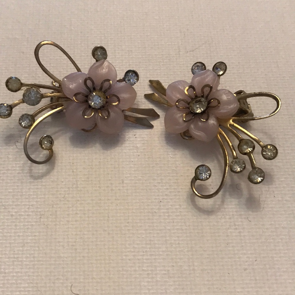 Vintage Pale Purple Flower & Jeweled Earrings